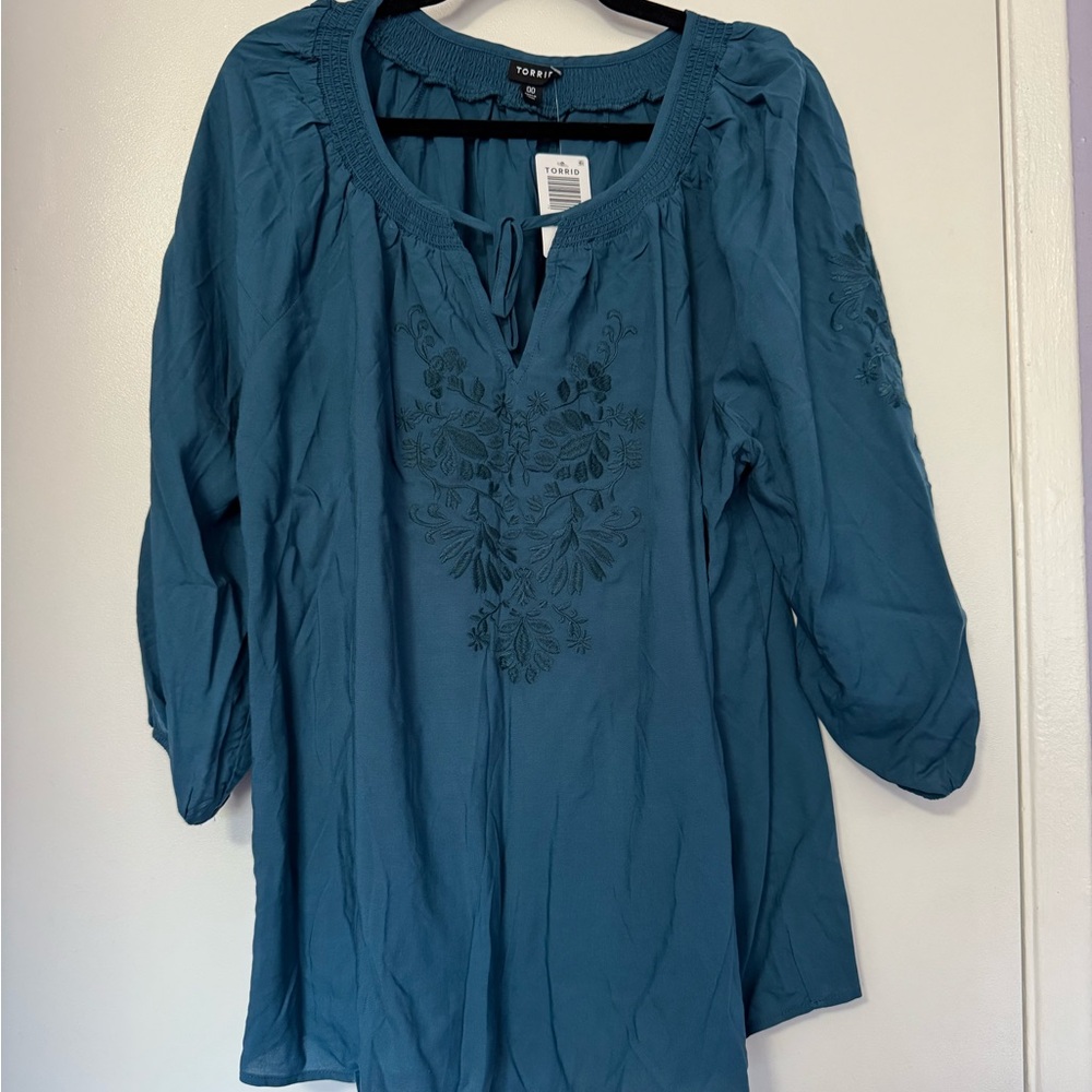 Torrid Teal Embroidered Blouse